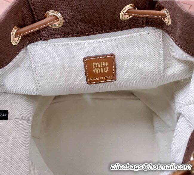 Luxury Classic Miu Miu Canvas and leather backpack bag 5BZ043 Cocoa Brown 2025