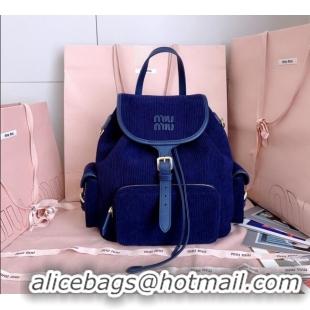 Inexpensive Miu Miu Corduroy backpack bag 5BZ042 Navy Blue 2025