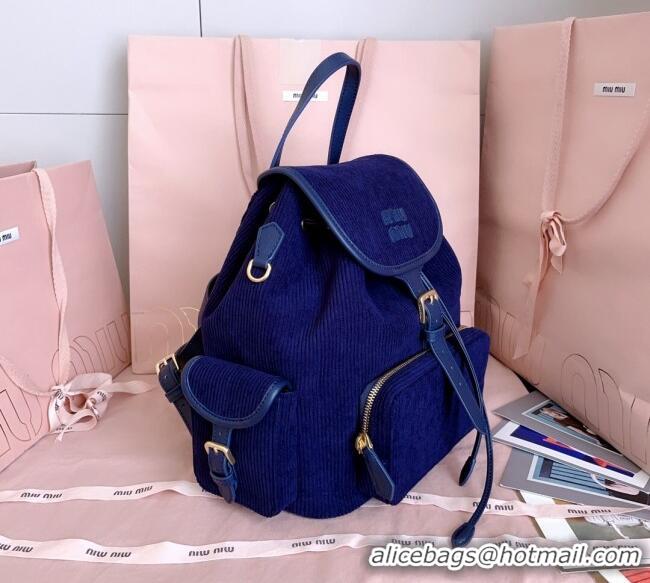 Inexpensive Miu Miu Corduroy backpack bag 5BZ042 Navy Blue 2025