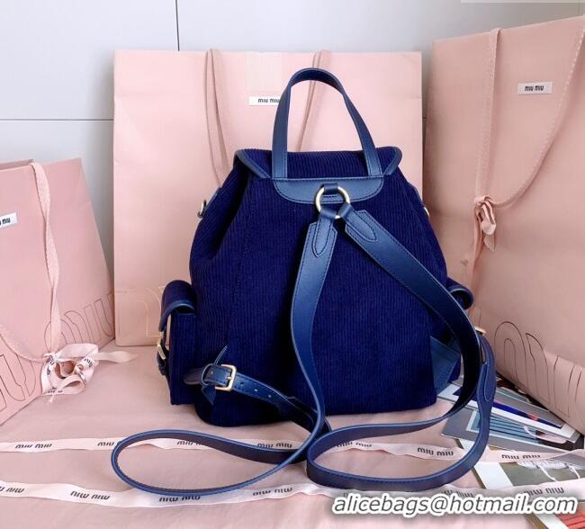 Inexpensive Miu Miu Corduroy backpack bag 5BZ042 Navy Blue 2025