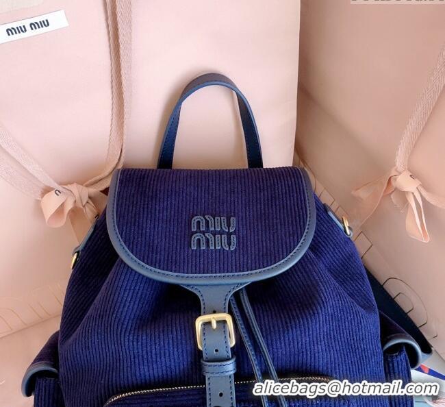 Inexpensive Miu Miu Corduroy backpack bag 5BZ042 Navy Blue 2025
