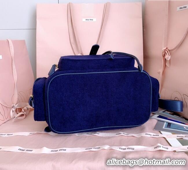 Inexpensive Miu Miu Corduroy backpack bag 5BZ042 Navy Blue 2025