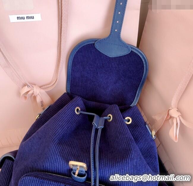 Inexpensive Miu Miu Corduroy backpack bag 5BZ042 Navy Blue 2025