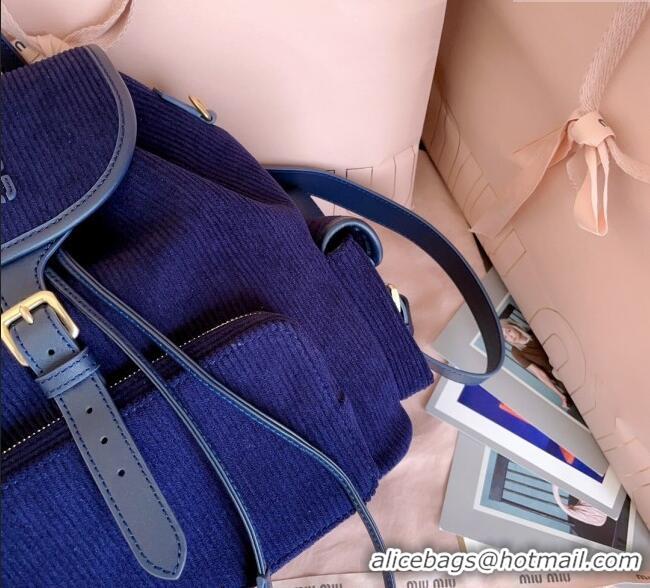 Inexpensive Miu Miu Corduroy backpack bag 5BZ042 Navy Blue 2025