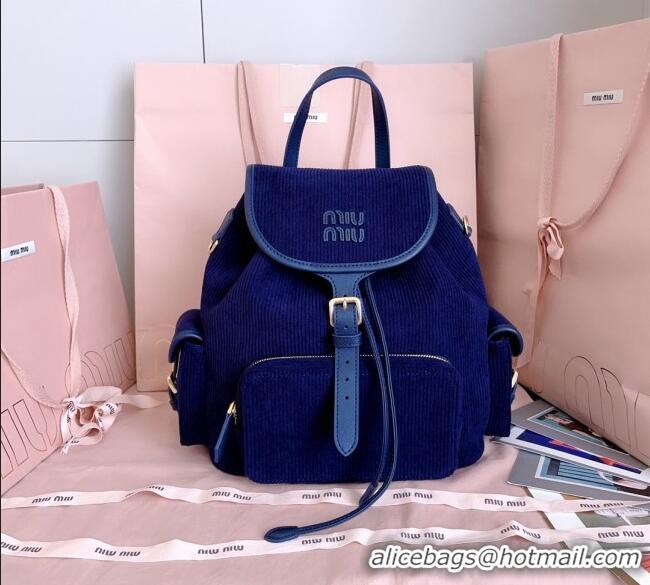 Inexpensive Miu Miu Corduroy backpack bag 5BZ042 Navy Blue 2025