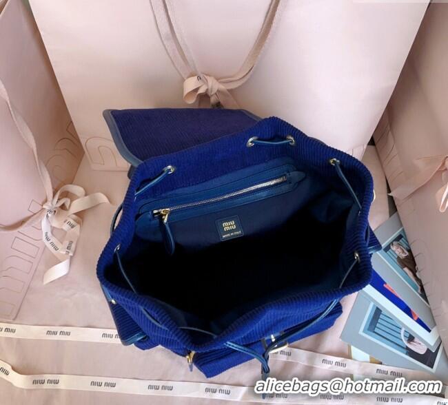 Inexpensive Miu Miu Corduroy backpack bag 5BZ042 Navy Blue 2025