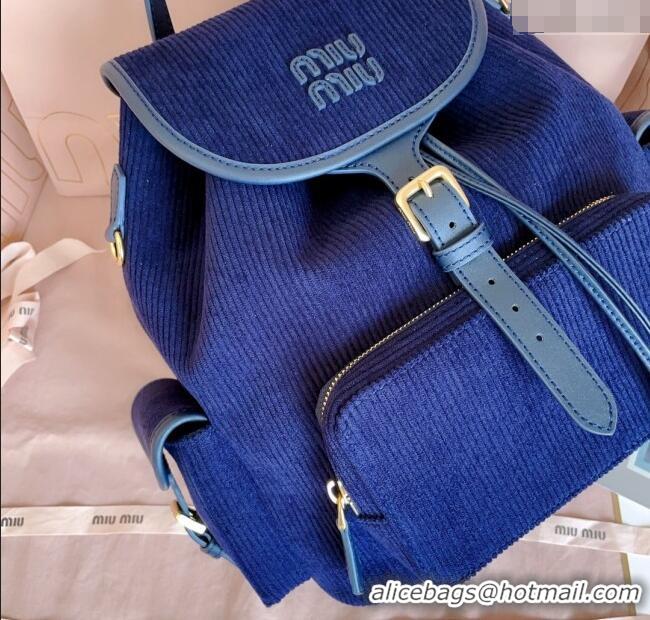 Inexpensive Miu Miu Corduroy backpack bag 5BZ042 Navy Blue 2025