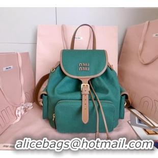 Fashion Discount Miu Miu Canvas and leather backpack bag 5BZ042 Billiard Green 2025