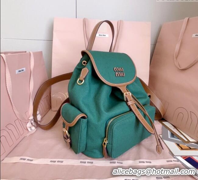 Fashion Discount Miu Miu Canvas and leather backpack bag 5BZ042 Billiard Green 2025