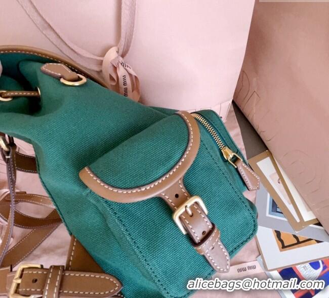 Fashion Discount Miu Miu Canvas and leather backpack bag 5BZ042 Billiard Green 2025