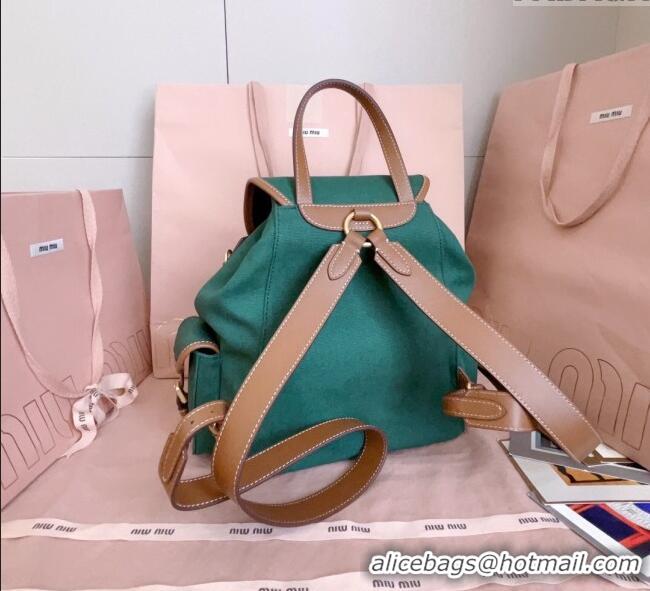 Fashion Discount Miu Miu Canvas and leather backpack bag 5BZ042 Billiard Green 2025