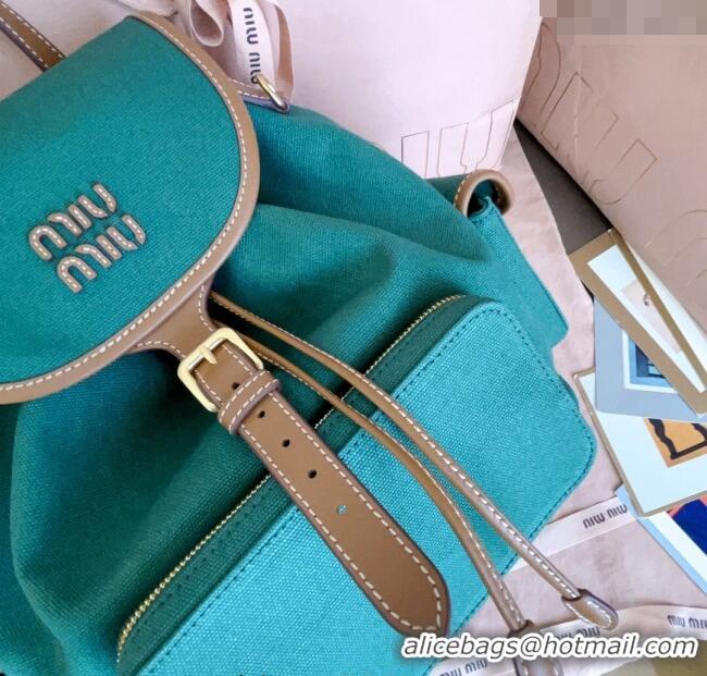 Fashion Discount Miu Miu Canvas and leather backpack bag 5BZ042 Billiard Green 2025