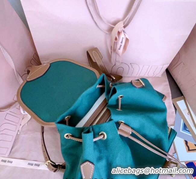 Fashion Discount Miu Miu Canvas and leather backpack bag 5BZ042 Billiard Green 2025