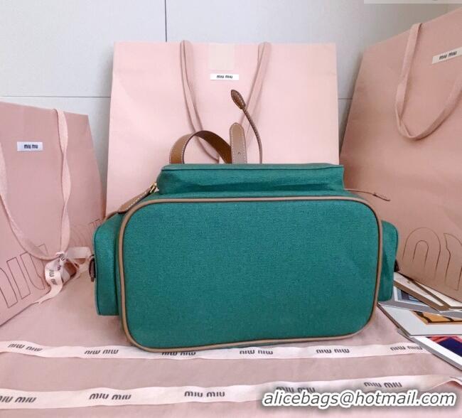 Fashion Discount Miu Miu Canvas and leather backpack bag 5BZ042 Billiard Green 2025