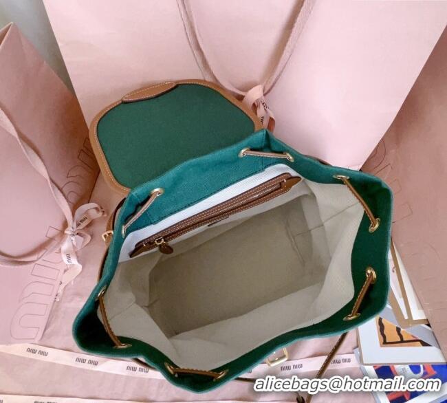 Fashion Discount Miu Miu Canvas and leather backpack bag 5BZ042 Billiard Green 2025