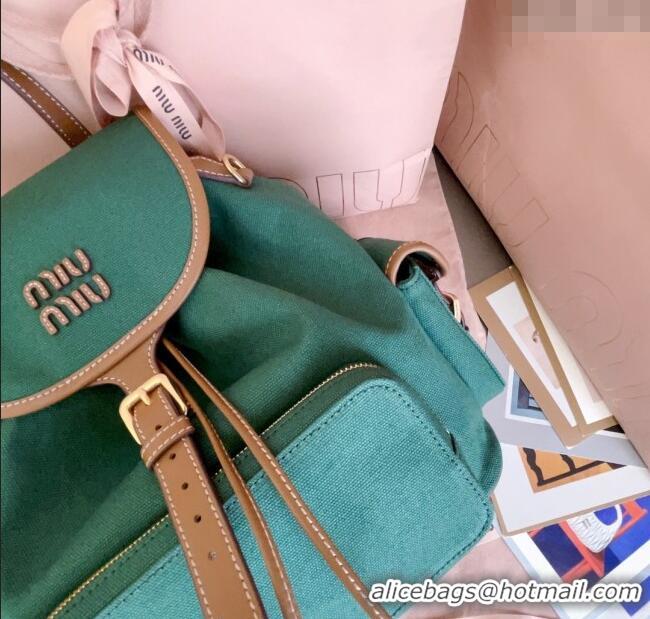 Fashion Discount Miu Miu Canvas and leather backpack bag 5BZ042 Billiard Green 2025