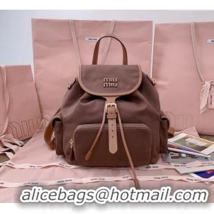 Top Grade Miu Miu Canvas and leather backpack bag 5BZ042 Cocoa Brown 2025