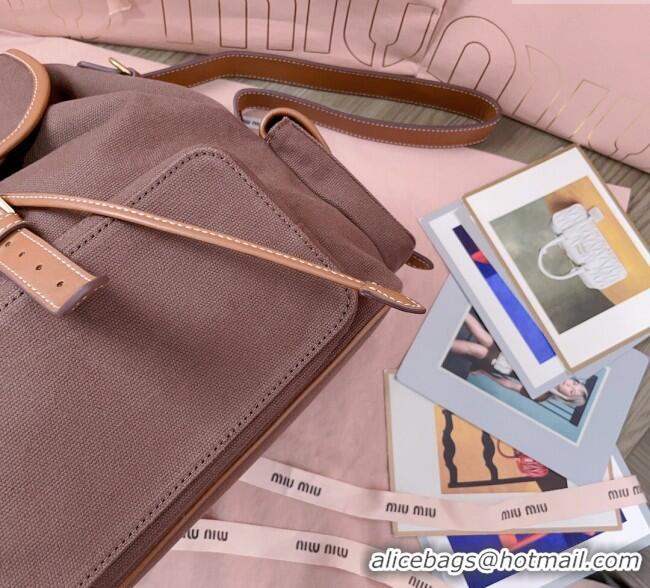 Top Grade Miu Miu Canvas and leather backpack bag 5BZ042 Cocoa Brown 2025