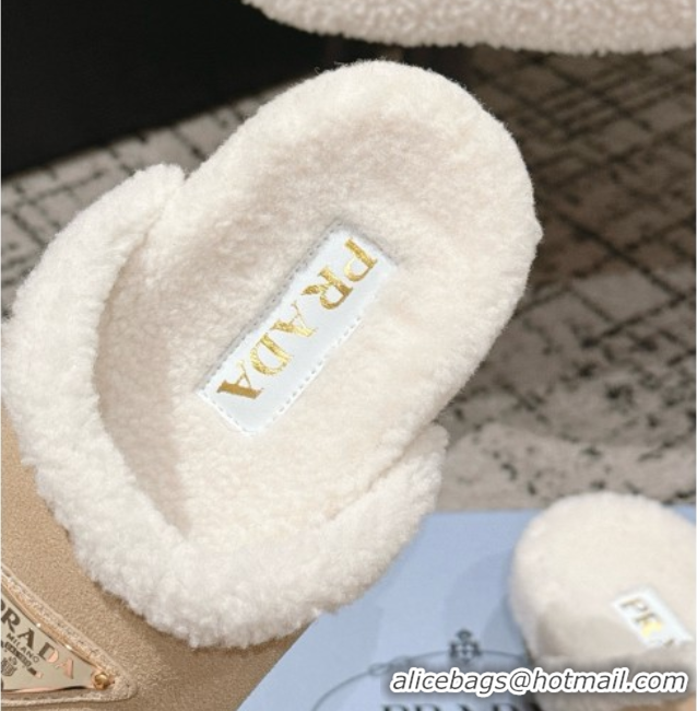 Stylish Prada Suede and Shearling Flat Mules Beige 2025 PR102702 1027028