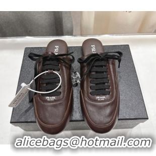Low Price Prada Collapse Nappa Leather Lace-up Flat Mules Brown 1E989N 1027032