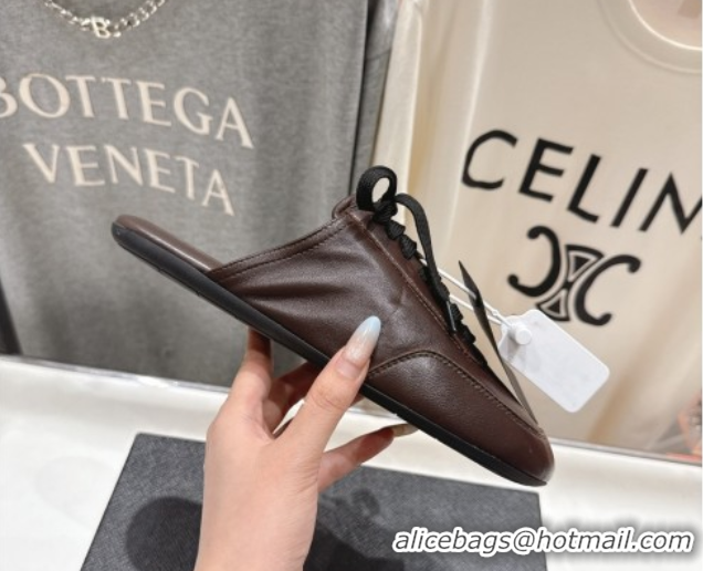 Low Price Prada Collapse Nappa Leather Lace-up Flat Mules Brown 1E989N 1027032