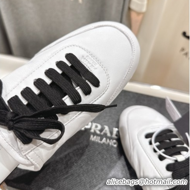 Stylish Prada Collapse Nappa Leather Lace-up Flat Mules White 2025 1E989N 1027033