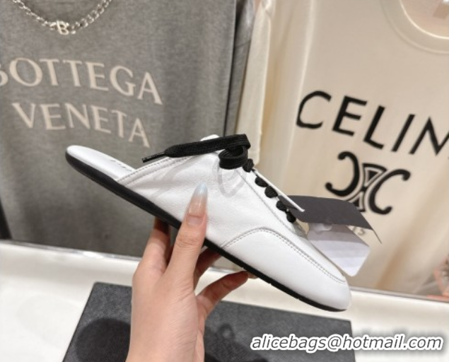 Stylish Prada Collapse Nappa Leather Lace-up Flat Mules White 2025 1E989N 1027033