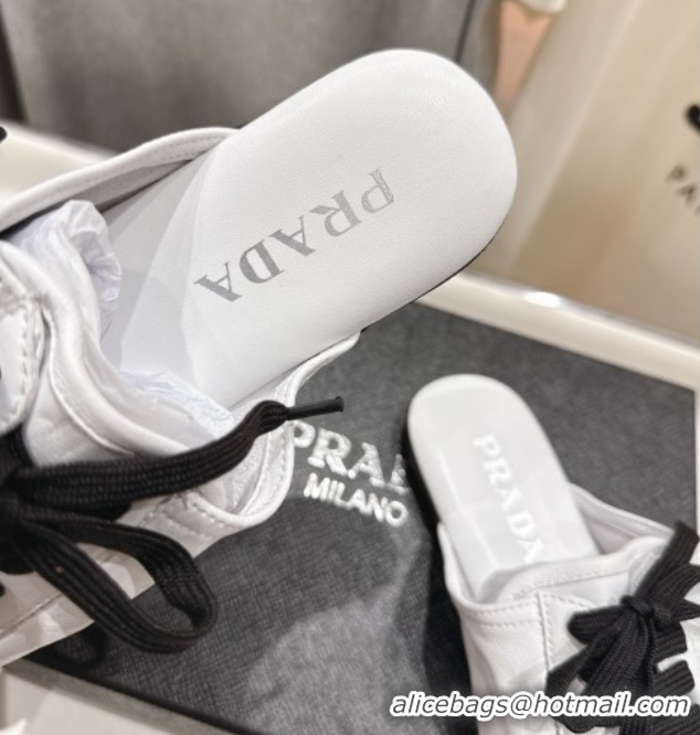 Stylish Prada Collapse Nappa Leather Lace-up Flat Mules White 2025 1E989N 1027033