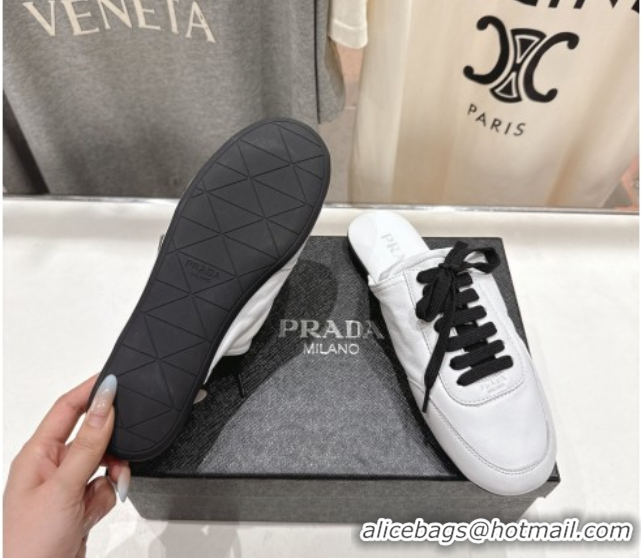 Stylish Prada Collapse Nappa Leather Lace-up Flat Mules White 2025 1E989N 1027033