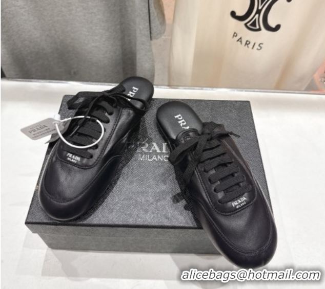 Sophisticated Prada Collapse Nappa Leather Lace-up Flat Mules Black 2025 1E989N 1027034