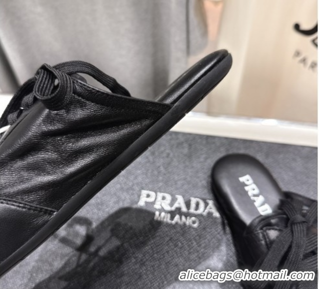 Sophisticated Prada Collapse Nappa Leather Lace-up Flat Mules Black 2025 1E989N 1027034