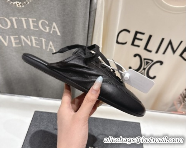 Sophisticated Prada Collapse Nappa Leather Lace-up Flat Mules Black 2025 1E989N 1027034