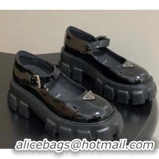 Classic Hot Prada Patent leather Monolith Platform Mary Janes Shoes 5cm Black 2025 1F080O 1027038
