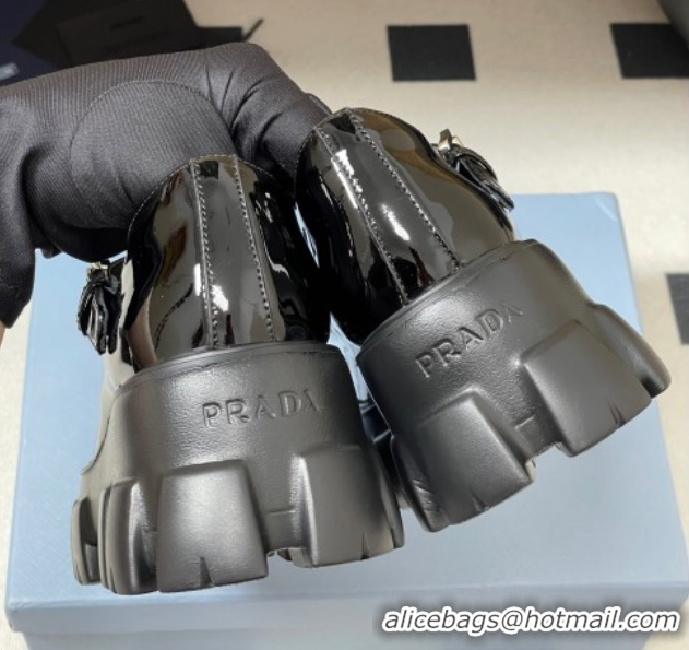 Classic Hot Prada Patent leather Monolith Platform Mary Janes Shoes 5cm Black 2025 1F080O 1027038