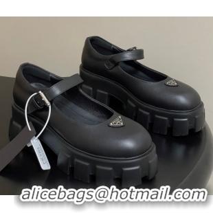 Grade Quality Prada Calf Leather Monolith Platform Mary Janes Shoes 5cm Black 2025 1F080O 1027040