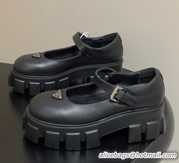 Grade Quality Prada Calf Leather Monolith Platform Mary Janes Shoes 5cm Black 2025 1F080O 1027040