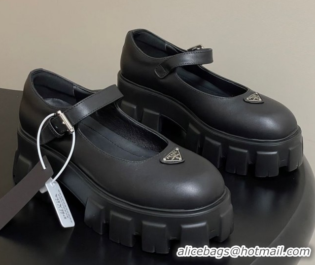 Grade Quality Prada Calf Leather Monolith Platform Mary Janes Shoes 5cm Black 2025 1F080O 1027040