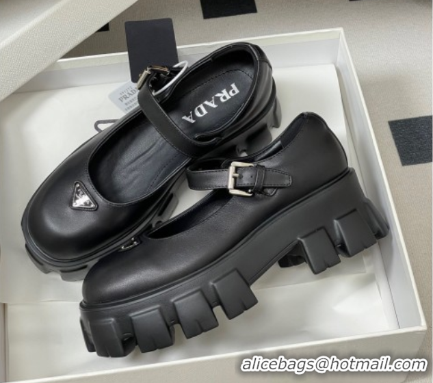 Grade Quality Prada Calf Leather Monolith Platform Mary Janes Shoes 5cm Black 2025 1F080O 1027040