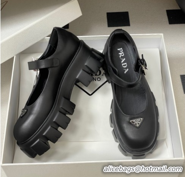 Grade Quality Prada Calf Leather Monolith Platform Mary Janes Shoes 5cm Black 2025 1F080O 1027040