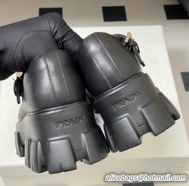 Grade Quality Prada Calf Leather Monolith Platform Mary Janes Shoes 5cm Black 2025 1F080O 1027040