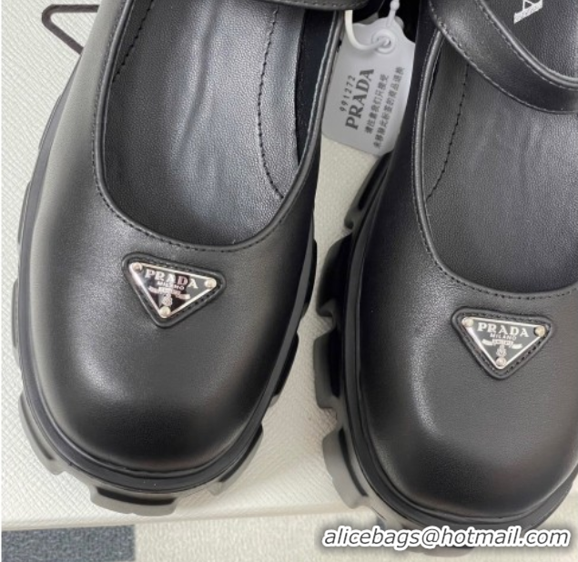 Grade Quality Prada Calf Leather Monolith Platform Mary Janes Shoes 5cm Black 2025 1F080O 1027040
