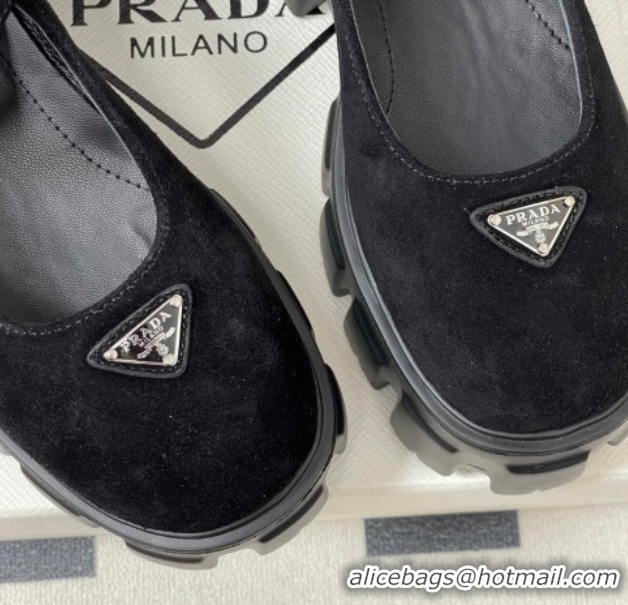 Good Looking Prada Suede Monolith Platform Mary Janes Shoes 5cm Black 2025 1F080O 1027042