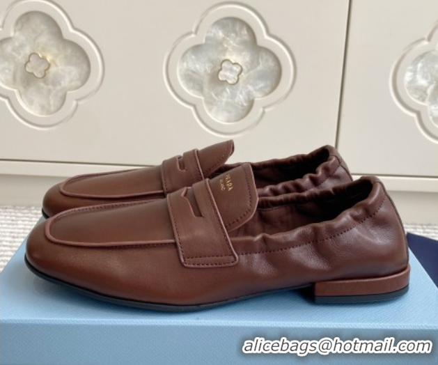 Shop Duplicate Prada Shuffle Antiqued Leather Loafers Cognac Brown 1027052