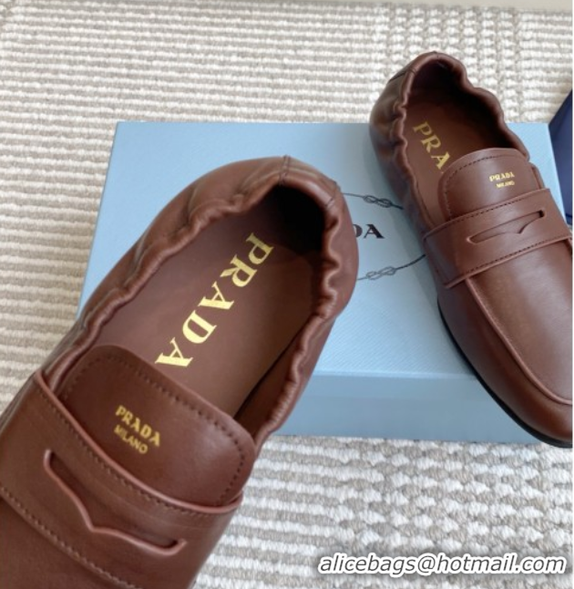 Shop Duplicate Prada Shuffle Antiqued Leather Loafers Cognac Brown 1027052