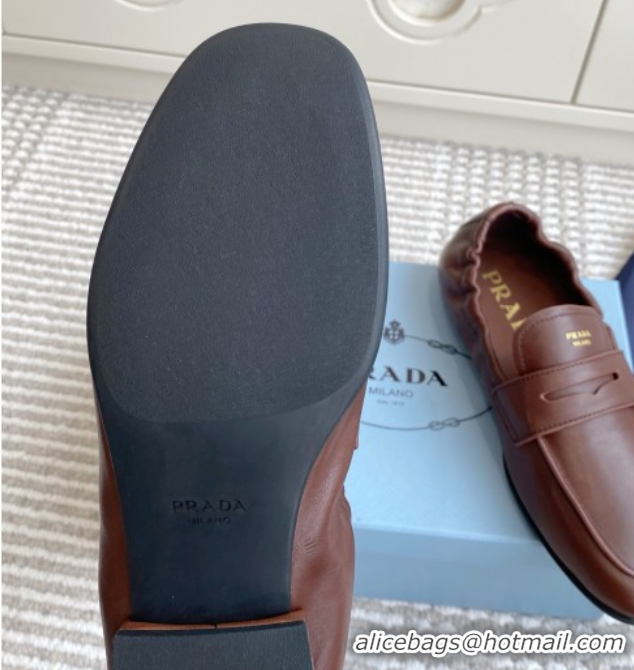 Shop Duplicate Prada Shuffle Antiqued Leather Loafers Cognac Brown 1027052