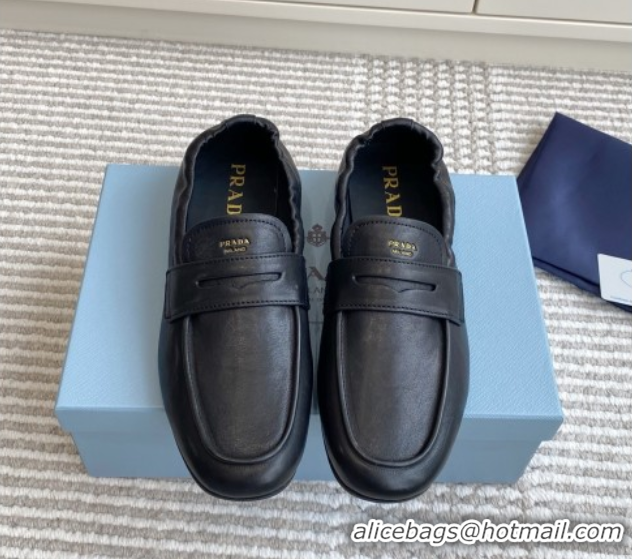 Buy Luxury Prada Shuffle Antiqued Leather Loafers Black 2025 1D051O 1027053