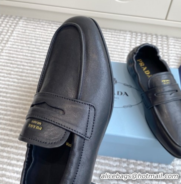 Buy Luxury Prada Shuffle Antiqued Leather Loafers Black 2025 1D051O 1027053