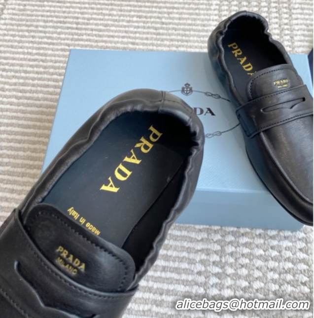 Buy Luxury Prada Shuffle Antiqued Leather Loafers Black 2025 1D051O 1027053