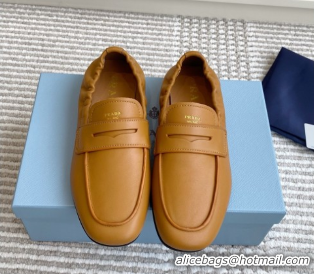 Durable Prada Shuffle Antiqued Leather Loafers Yellow 2025 1D051O 1027054