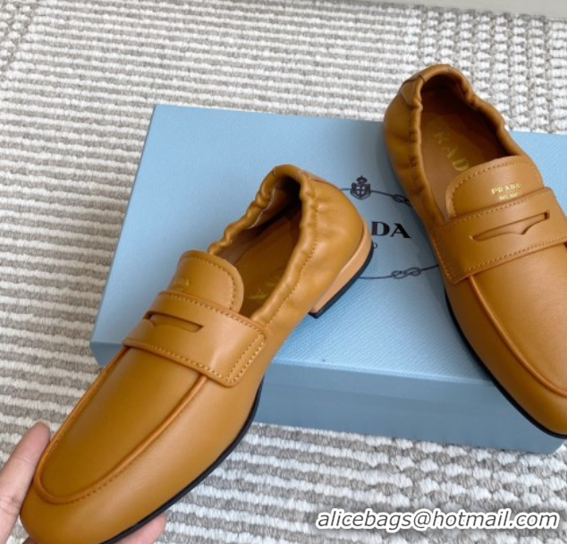 Durable Prada Shuffle Antiqued Leather Loafers Yellow 2025 1D051O 1027054